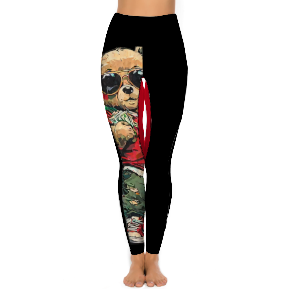 Kamali Brand © USA Custom "Kool Teddy" Collection Women's All Over Printed High Waist Yoga Skinny Pants