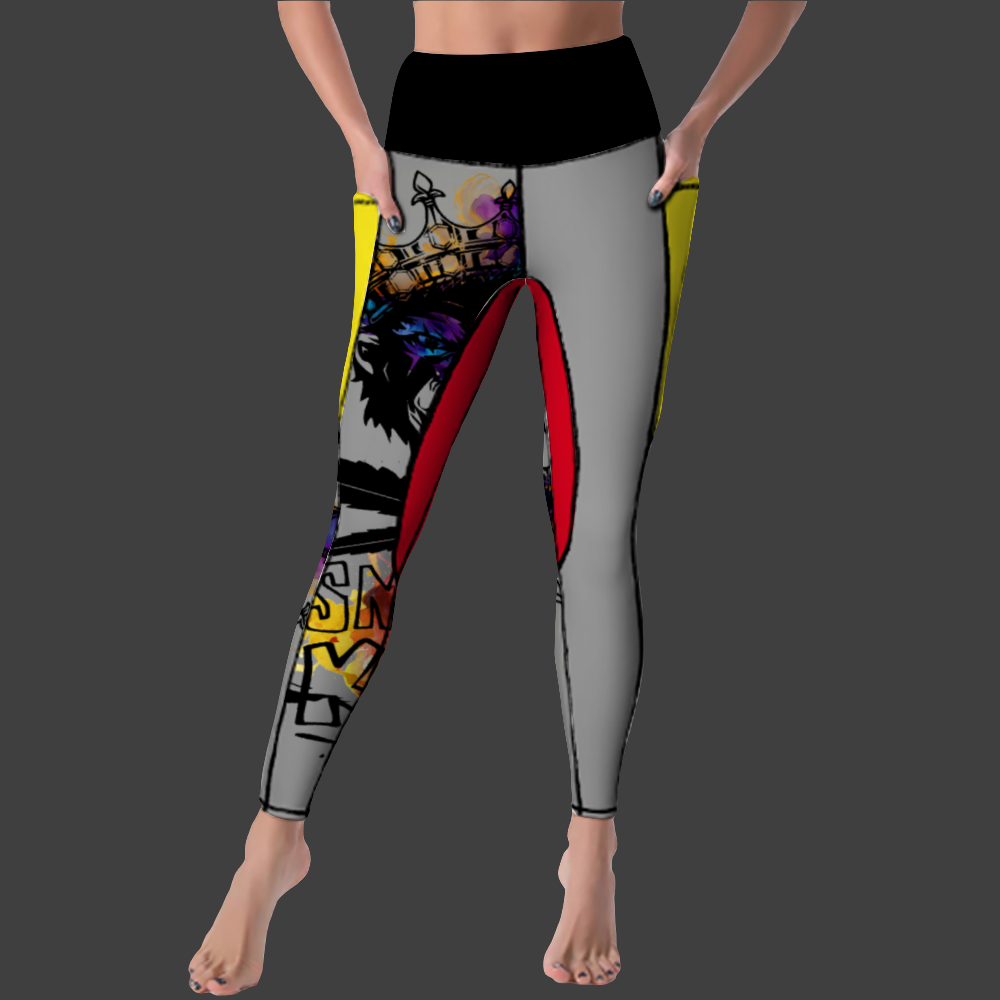 Kamali Brand© USA "Smoking Kong" Collection Custom Women's All Over Printed High Waist Yoga Skinny Pants