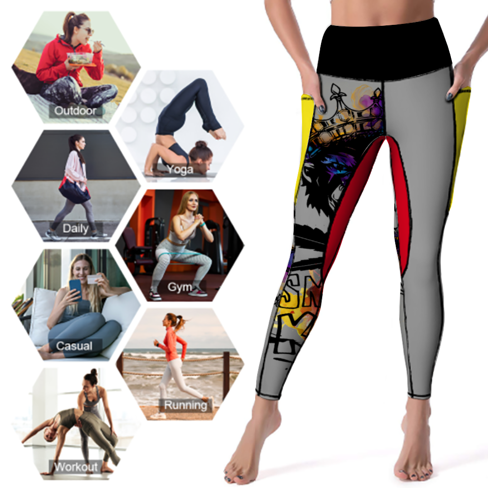 Kamali Brand© USA "Smoking Kong" Collection Custom Women's All Over Printed High Waist Yoga Skinny Pants