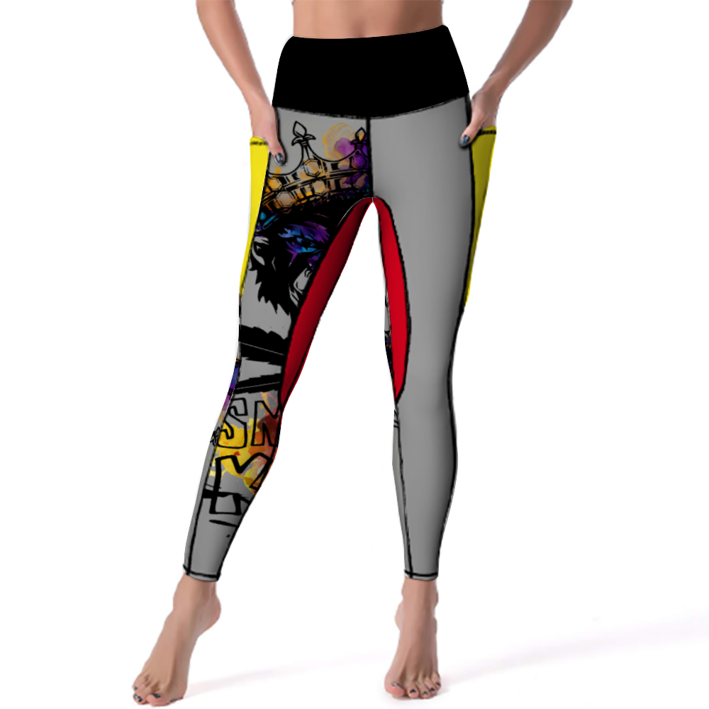 Kamali Brand© USA "Smoking Kong" Collection Custom Women's All Over Printed High Waist Yoga Skinny Pants