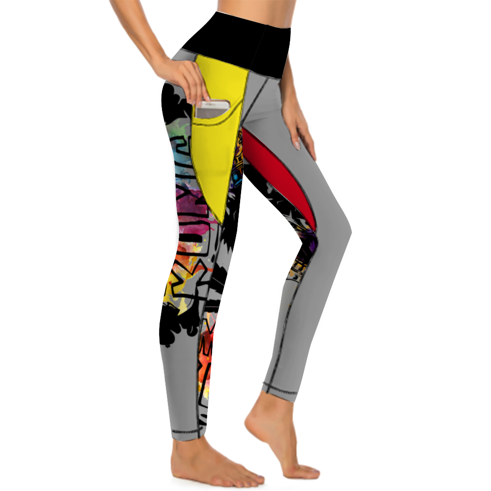 Kamali Brand© USA "Smoking Kong" Collection Custom Women's All Over Printed High Waist Yoga Skinny Pants