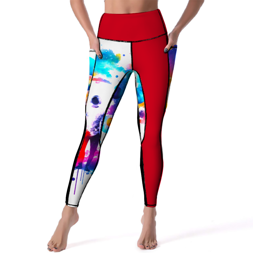 Kamali Brand© USA Custom "Spacewalker" Collection Women's All Over Printed High Waist Yoga Pants