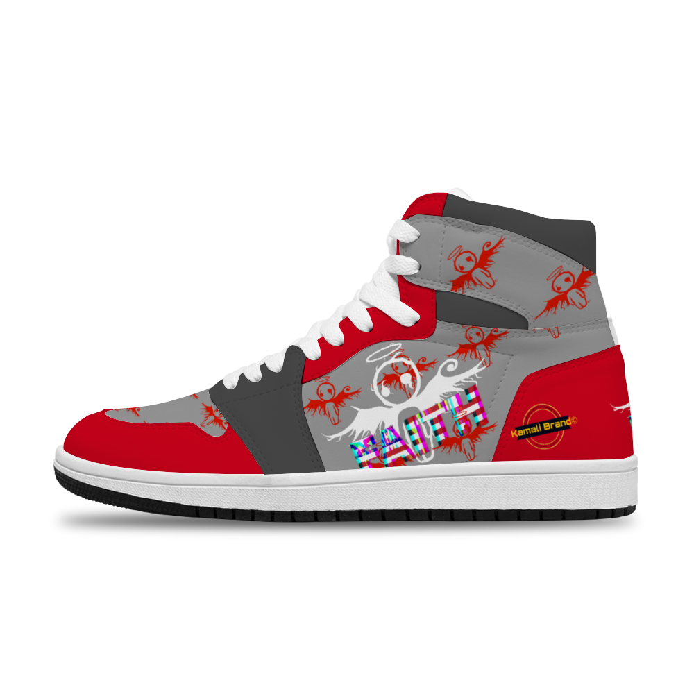 Kamali Brand© USA "Imperfect Angel Faith" Edition Custom Street Sneakers (Red/Grey/White)