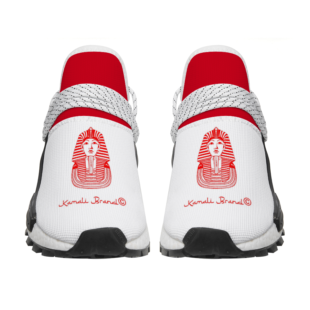 Kamali Brand© USA "Da Pharaoh" White/Red Unisex Mid Top Breathable Non-slip Sneakers