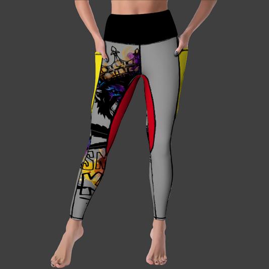 Kamali Brand© USA "Smoking Kong" Collection Custom Women's All Over Printed High Waist Yoga Skinny Pants
