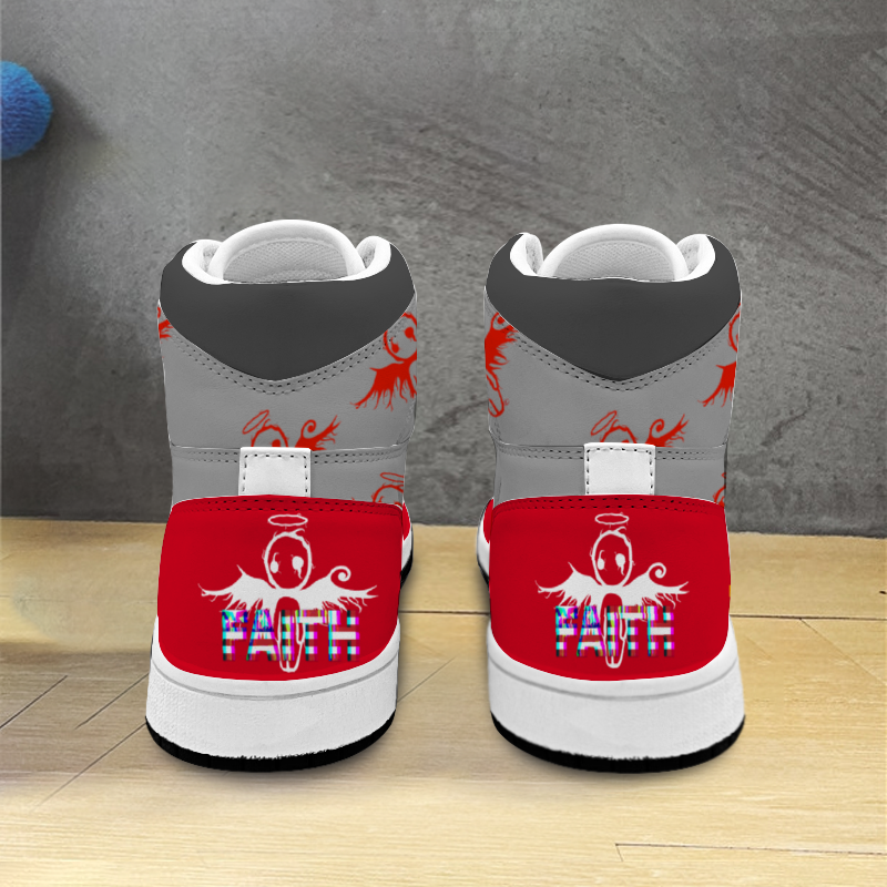 Kamali Brand© USA "Imperfect Angel Faith" Edition Custom Street Sneakers (Red/Grey/White)